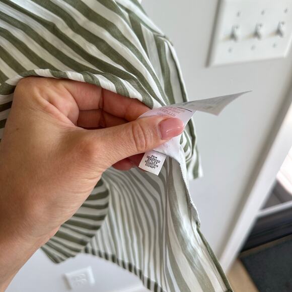 Vince Coast Striped Long Sleeve Shirtdress Green White - Picture 7 of 10